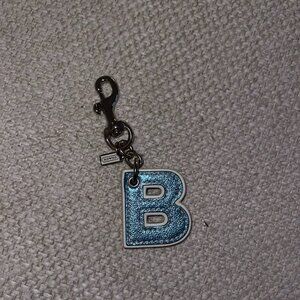 *VINTAGE* Coach Blue Leather Initial Letter B Keychain Bag Charm/Key chain